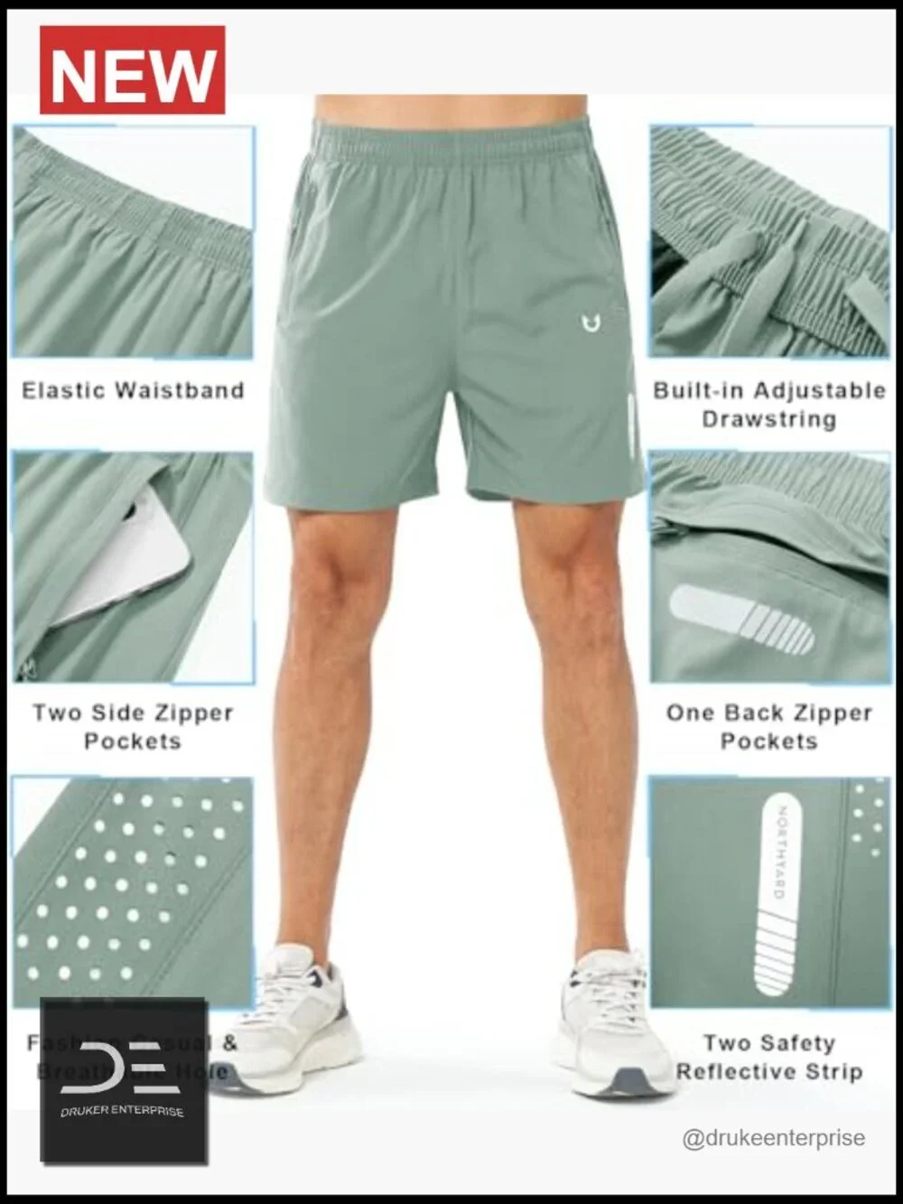 Men's Athletic Running Shorts with 3 Zipper Pockets Quick Dry Lightweight